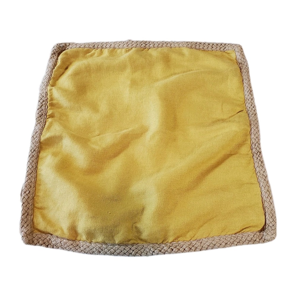 Potterybarn 100% Linen Throw Pillow Sham Mustard With Rope Trim 20x20 Zip
